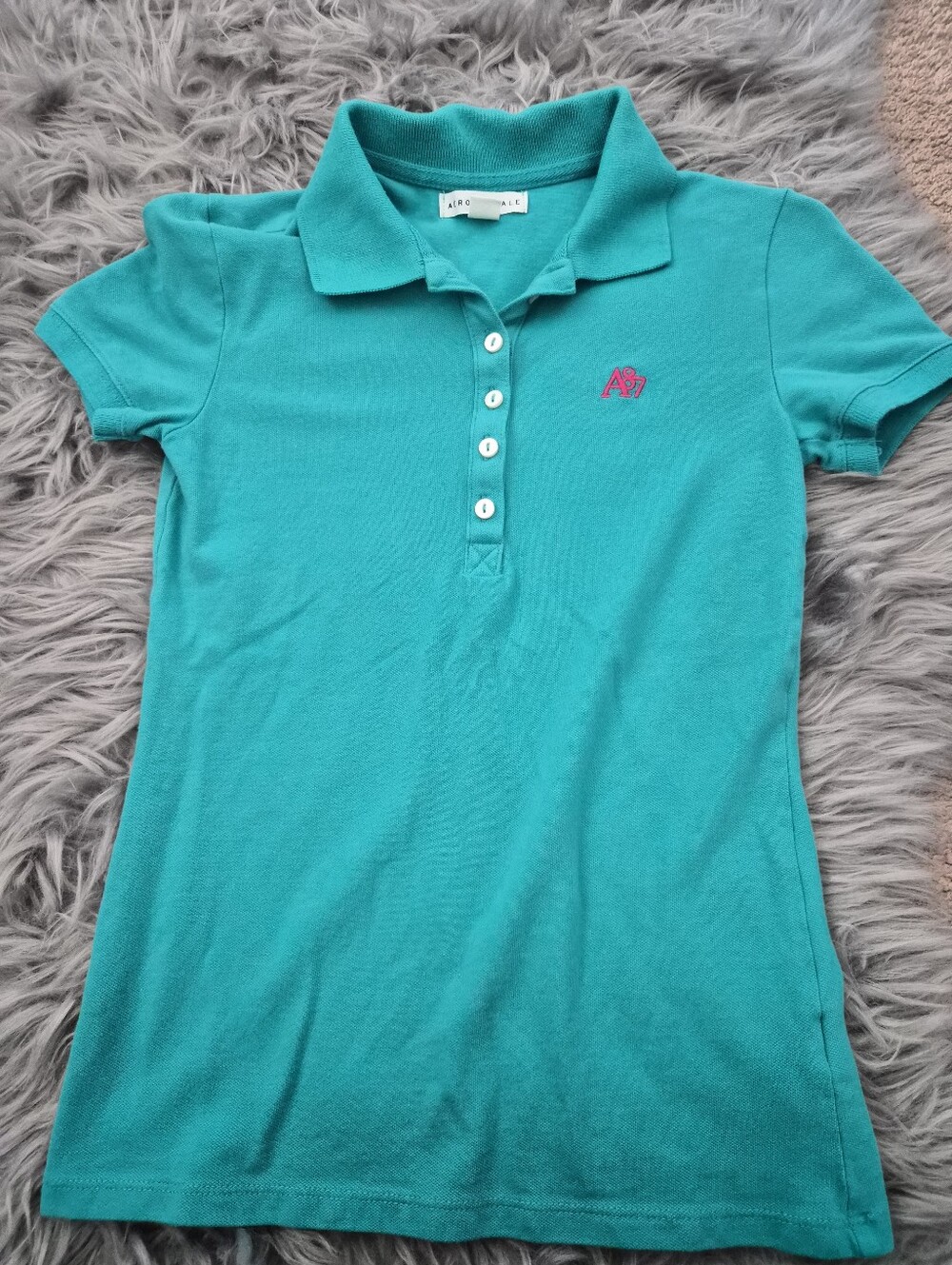 Aeropostale Turquoise Teal Polo Shirt with Pink A87 Logo